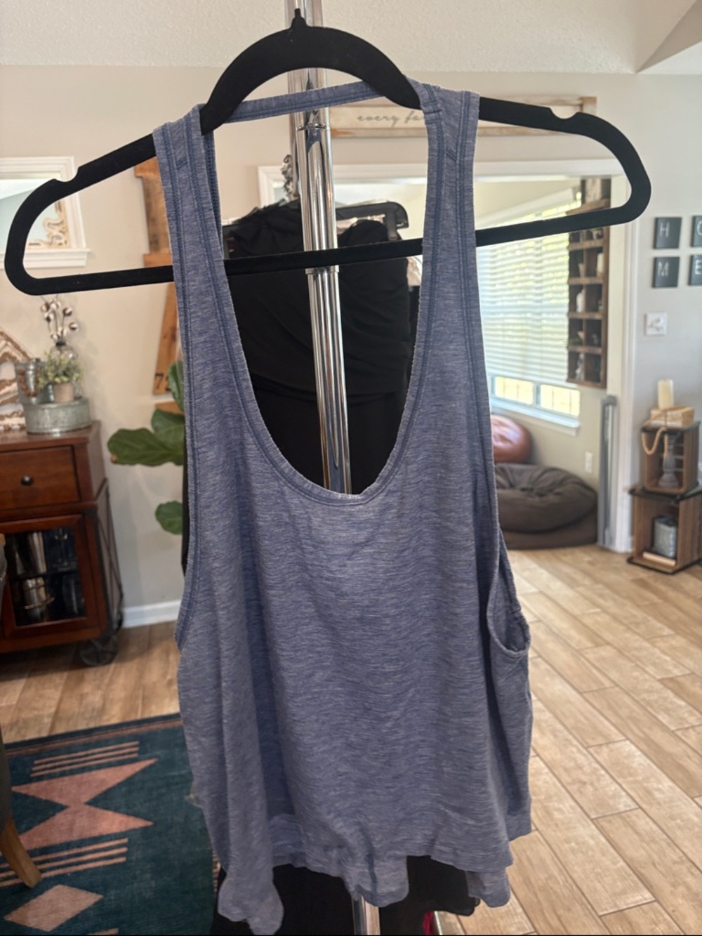 Lululemon intended cropped tank open back loose heathered dark cobalt